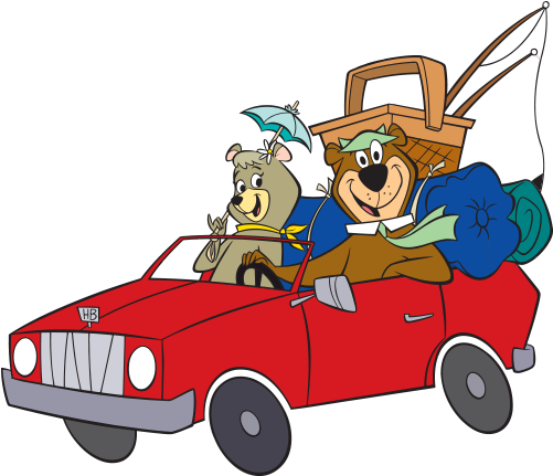 Yogi Bear And Cindy Bear Driving In A Car Packed With - Yogi Bear In Car (500x440)