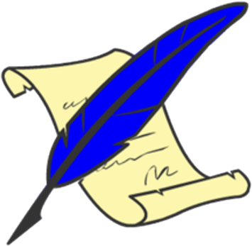 Quill Clipart Mark - Quill And Paper Cartoon (355x347)