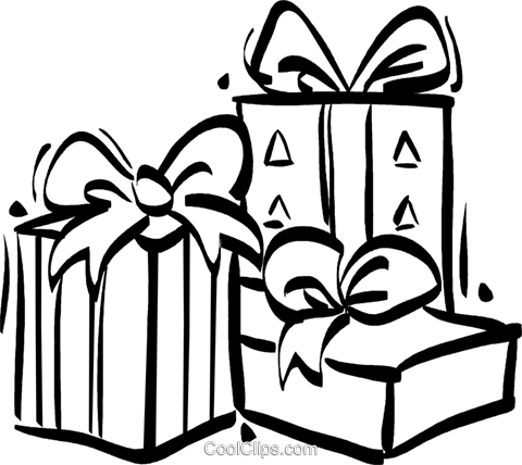 Christmas Presents Royalty Free Vector Clip Art Illustration - Weihnachtsgeschenke Clipart Schwarz Weiß (480x428)