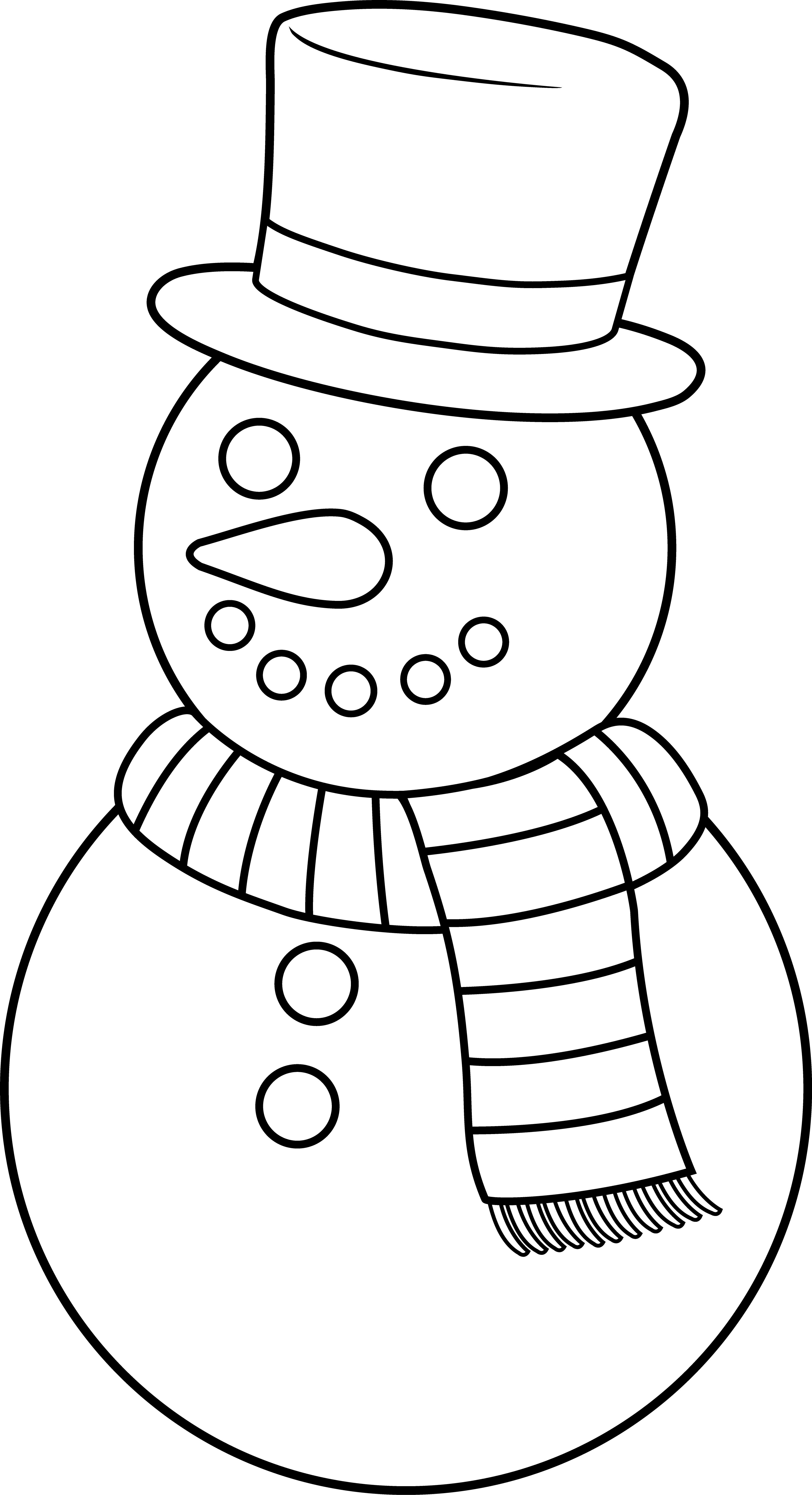 Colorable Christmas Snowman - Snowman Clip Art Black And White (3492x6424)