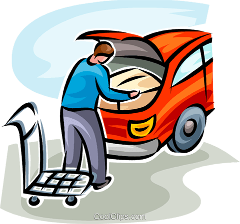 Homem Carregar O Carro Com Uma Caixa Livre De Direitos - Loading Car Clipart (480x449)