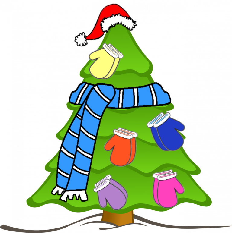Scarf Hat Mitten Tree Clip Art Car Pictures Car Canyon - Christmas Tree And Bells Drawing (768x773)