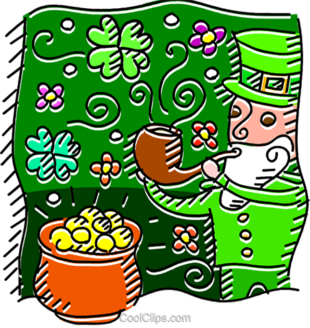 Leprechaun Smoking Pipe And Pot Of Gold Royalty Free - Leprechaun Smoking Pipe And Pot Of Gold Royalty Free (453x480)