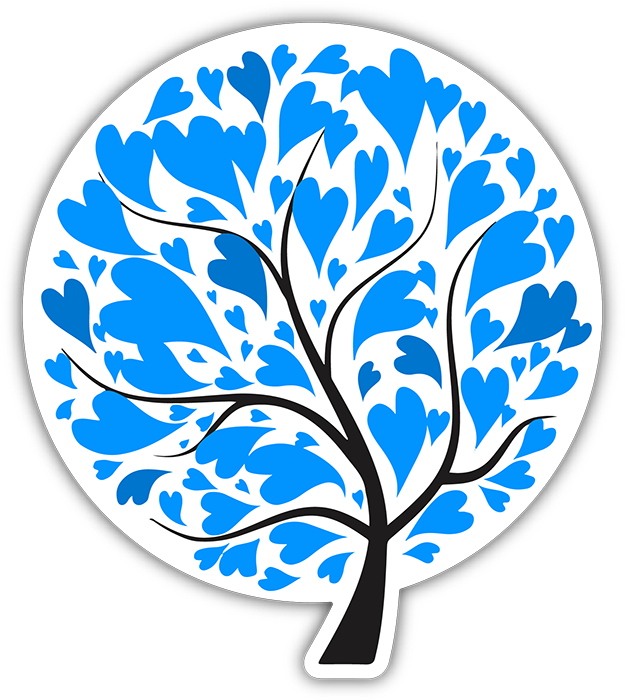 Tree Of Love Bumper Sticker Blue - Tree Hearts (720x720)