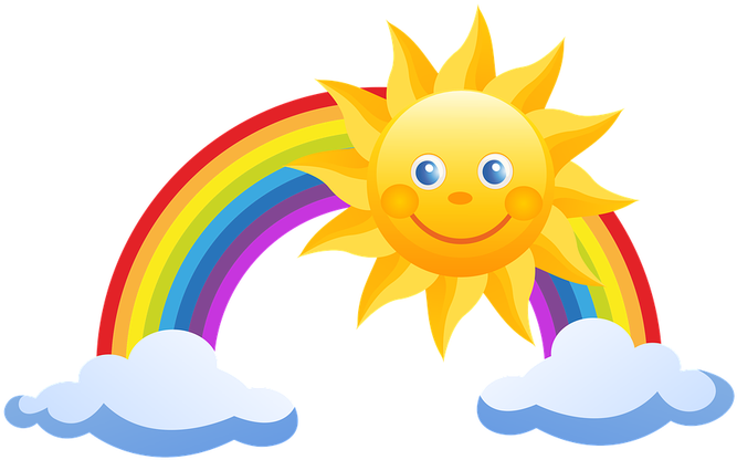 Clipart Black And White A Baby Cloud Or Angel Rainbow - Rainbow With Sun Png (723x477)