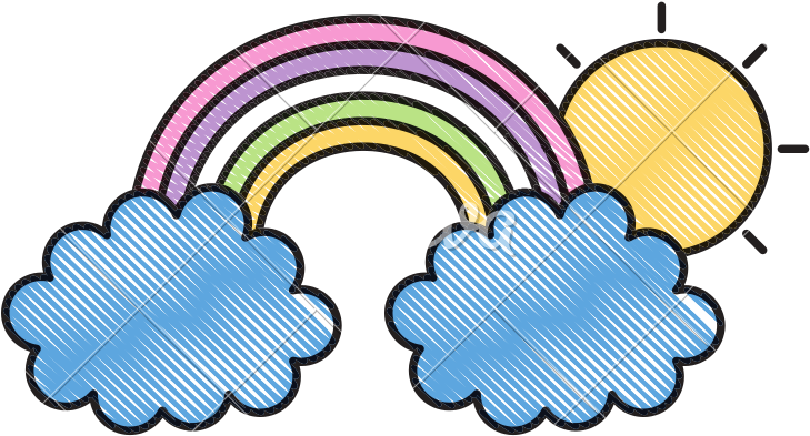 Rainbow Clouds And Sun Weather - Rainbow And Sun Drawing (800x590)