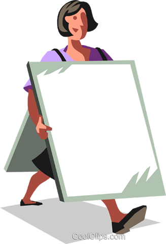 Woman With A Blank Sign Royalty Free Vector Clip Art - Cartoon (327x480)