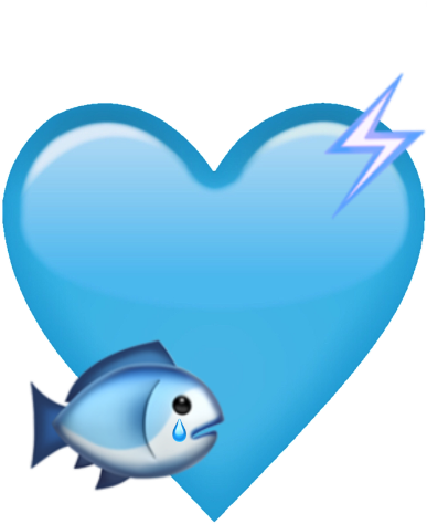 Blue Heart Emoji Fish Electric Electricity Cute Sticker - Coral Reef Fish (387x474)