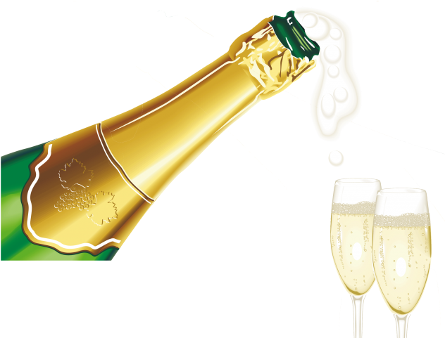 Champagne Clipart Transparent Background - Champagne Popping With Glasses (640x480)