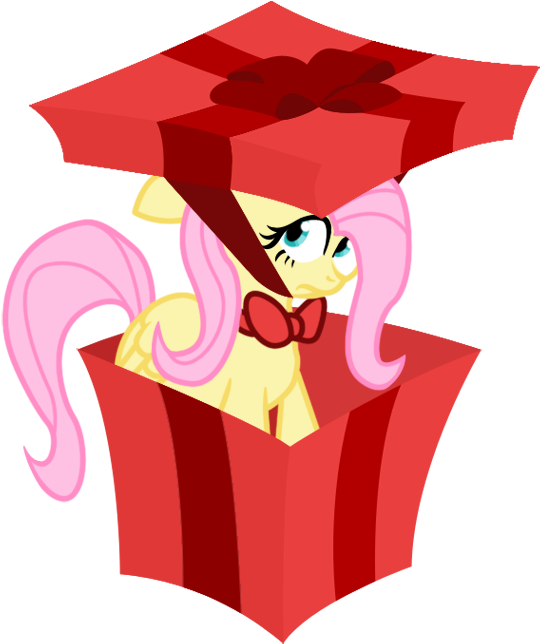 Nun2artzy, Bowtie, Fluttershy, Present, Ribbon, Safe, - Cartoon (653x707)