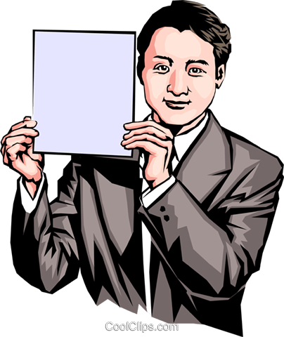 Man Holding A Sign Royalty Free Vector Clip Art Illustration - Man Holding Sign Transparent (404x480)