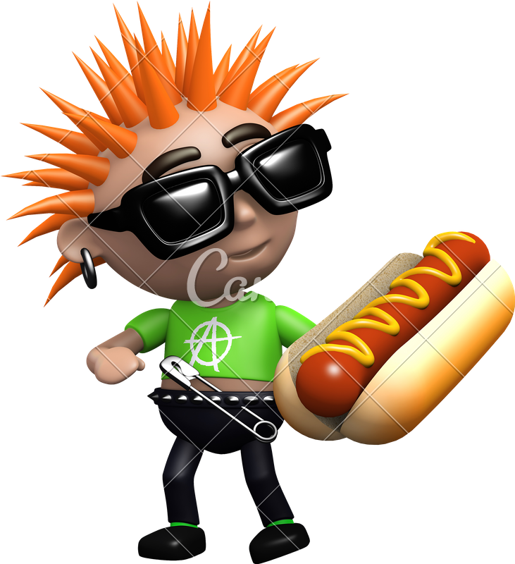 3d Punk Eats Hot Dog - Cartoon (731x800)