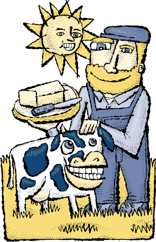 Butter Cow Farmer Manl08 - Cartoon (497x770)