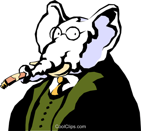 Um Elefante Branco Livre De Direitos Vetores Clip Art - Elephant With A Cigar (480x447)
