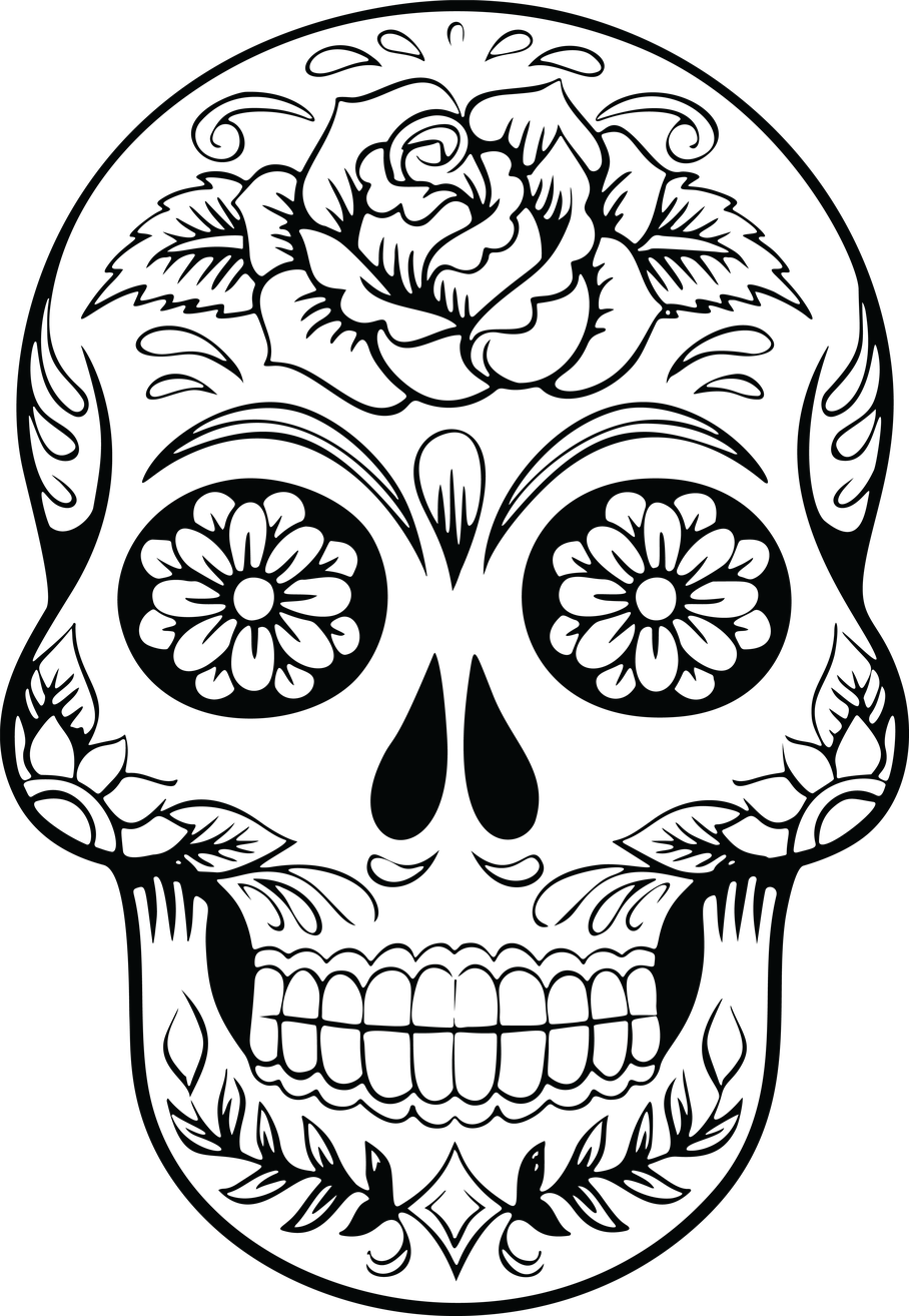 Awesome Clipart Of A Sugar Skull Image Black And Red - Free Sugar Skull Png (908x1314)