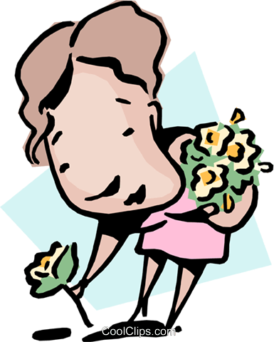 Woman Gathering Roses Royalty Free Vector Clip Art - Woman Gathering Roses Royalty Free Vector Clip Art (385x480)