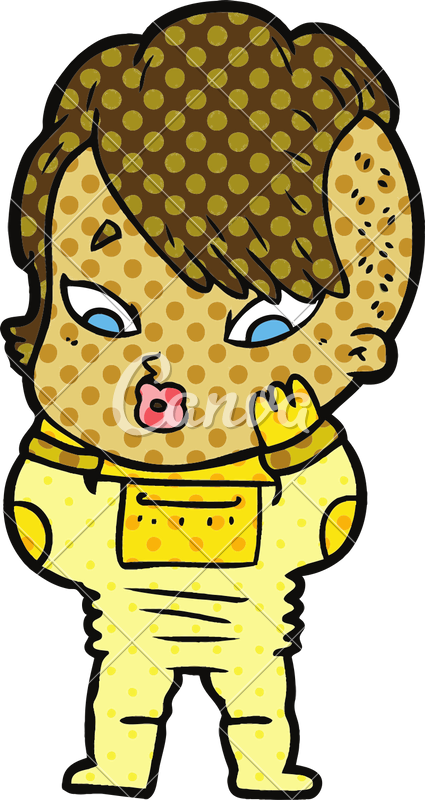 Surprised Cartoon Girl In Space Suit - Drawing (425x800)