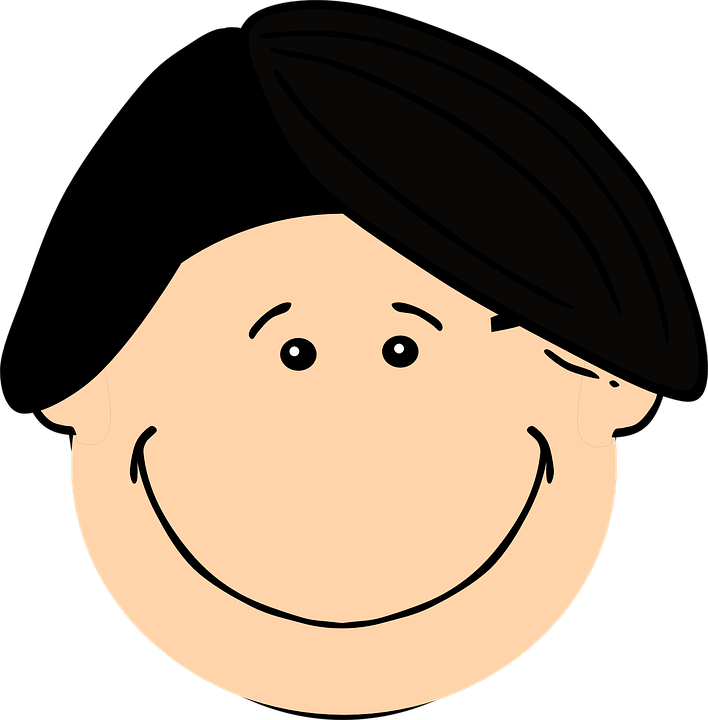 Smiling Dark Hair Boy Png Clip Art - Cartoon With Black Hair (708x720)