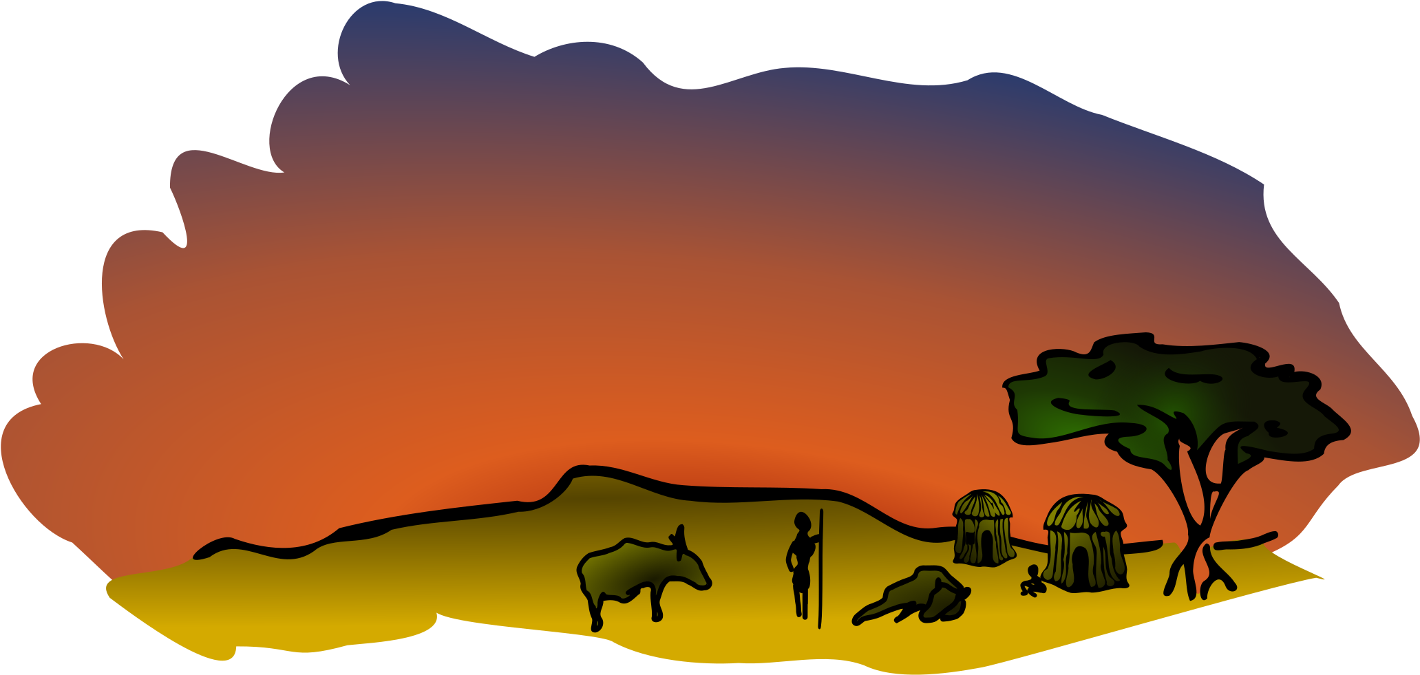 African Village Clipart (2400x1200)