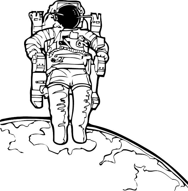 Science, Outline, Moon, Cartoon, Astronomy, Astronaut - Astronaut Black And White Clip Art (632x640)