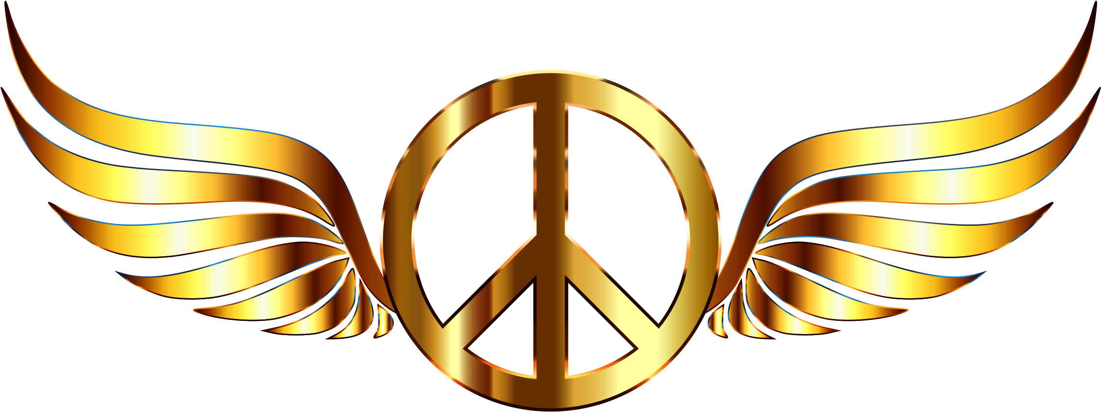 Peace Sign Wings Enhanced Contrast No Background - Gold Peace (2400x917)