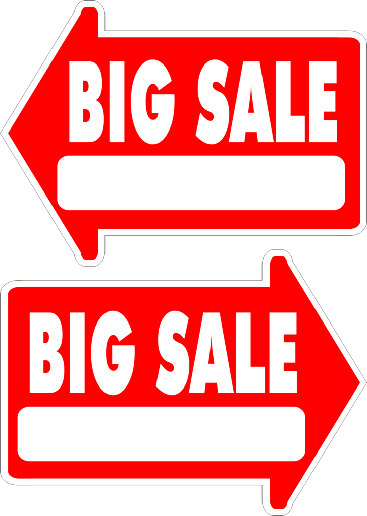 Yard Sale Sign Arrow Shaped With Frame Big Sale Free - Sale Arrow Sign (727x1024)