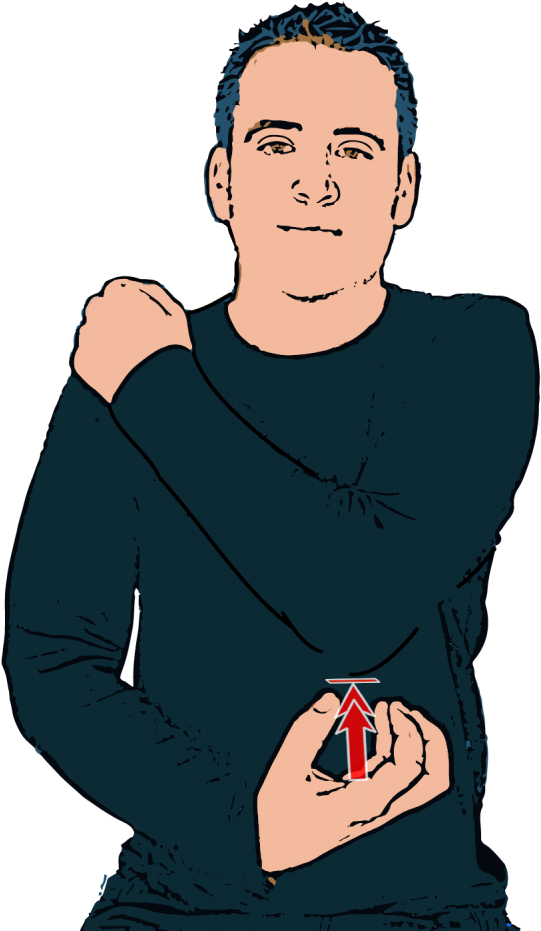 Clawed Primary Hand Taps Secondary Elbow Twice - British Sign Language Cookie (572x930)