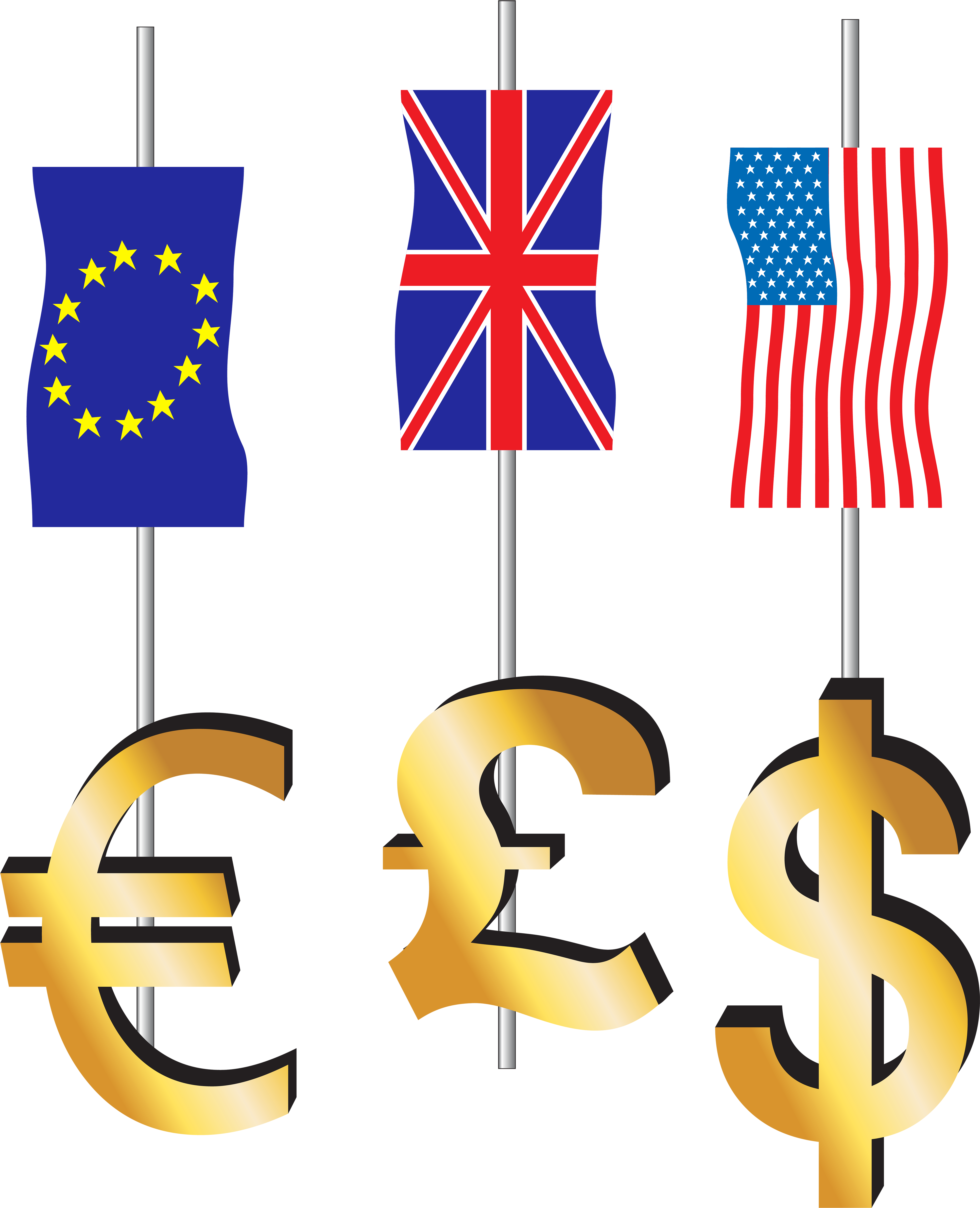 Euro Pound Dollar Signs And Flags Png Clipart - Dollar Euro And Pound Sign (4058x5000)