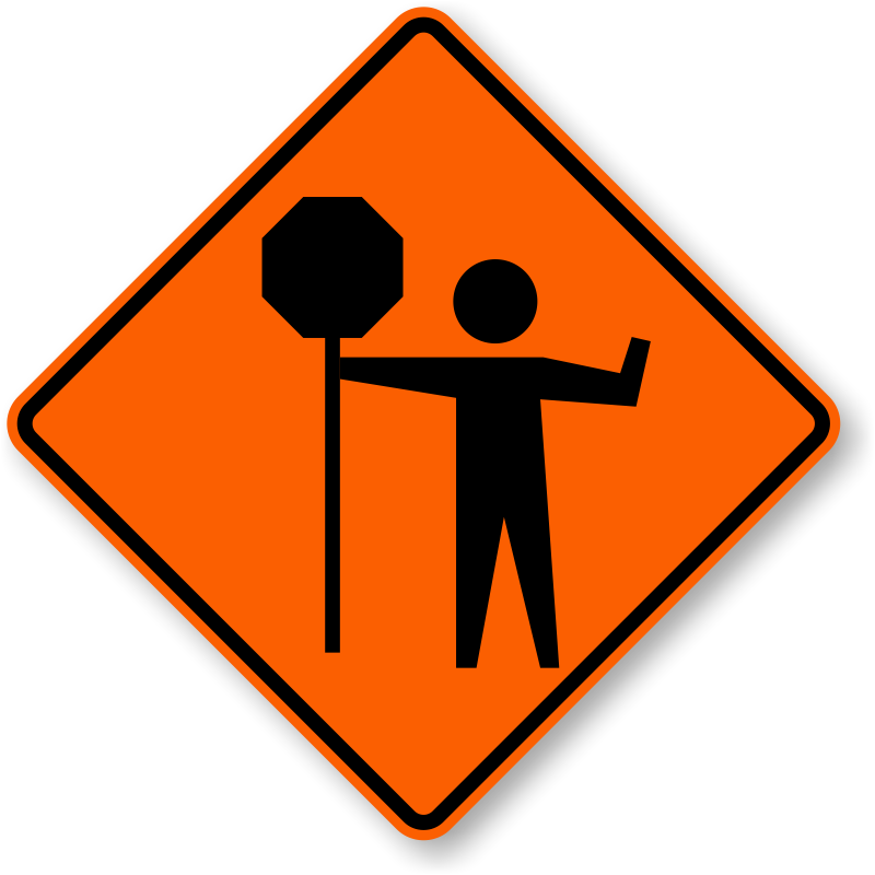 Zoom, Price, Buy - Flag Person Ahead Sign (800x800)