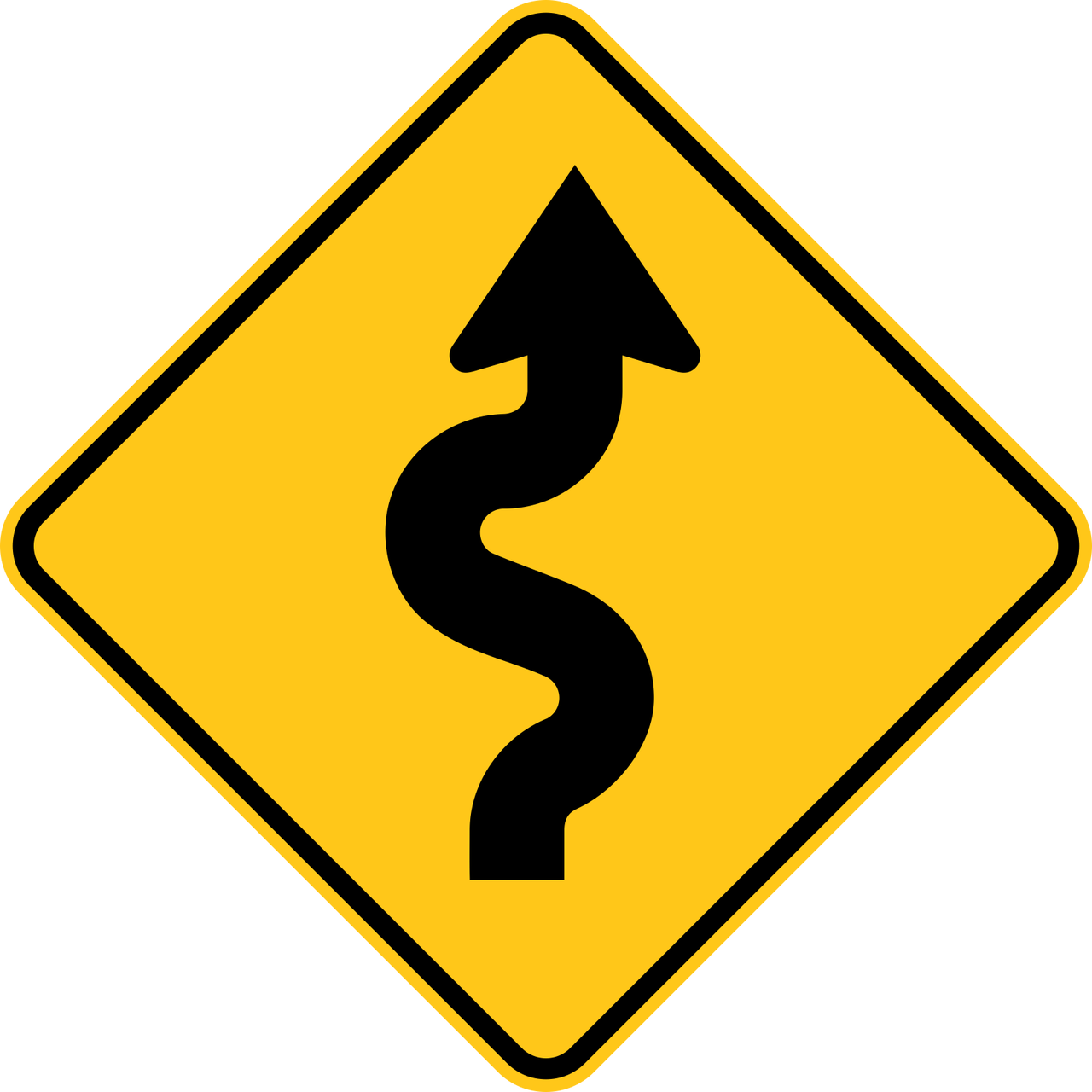 Winding Road Right Warning Trail Sign Yellow - Winding Road Ahead Sign (1280x1280)