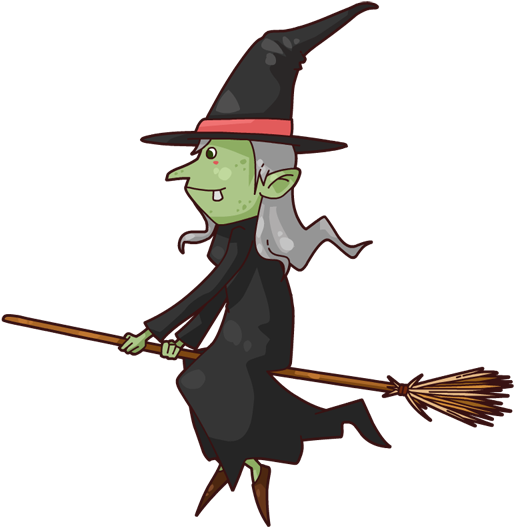 Free Cute Cartoon Witch Riding Broom Clip Art - Witch On A Broom Cartoon (631x616)