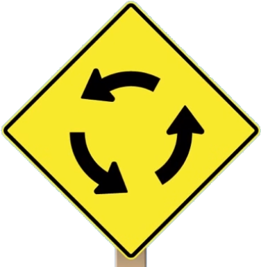 Roundabout Approaching Sign - Roundabout Ahead Sign (387x392)