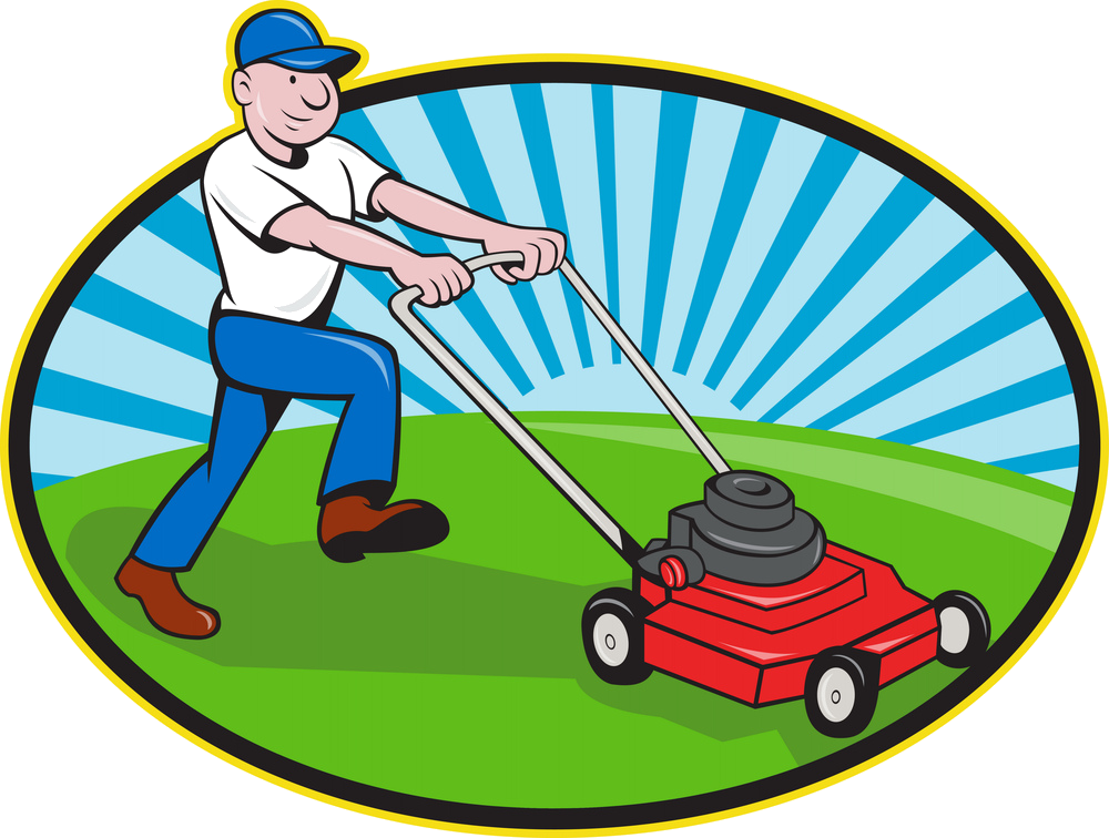 Garden Maintenance - Guy Lawn Mowing Cartoon (1000x756)