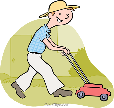Cartoon Man Pushing Lawn Mower (480x458)