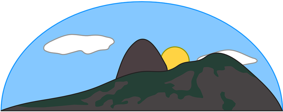 Mountain Sun Sky Clip Art - Mountain And Sea Clipart (900x352)