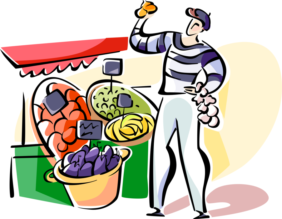 Vector Illustration Of French Outdoor Market Vendor - Vector Illustration Of French Outdoor Market Vendor (903x700)