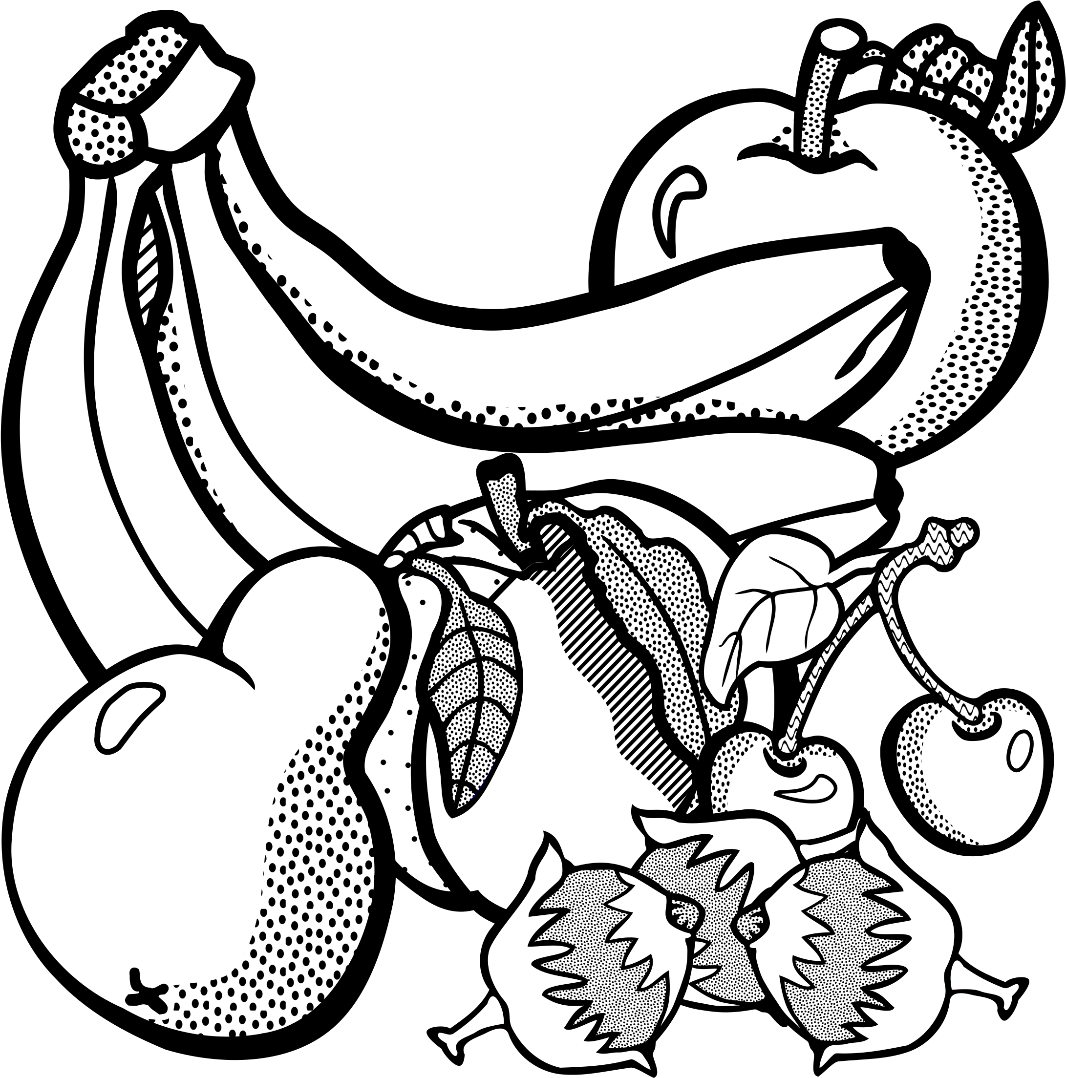 Fruits - Lineart - Fruits Black And White Png (2325x2400)