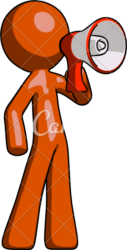 Mascot Man Shouting Into Megaphone Bullhorn - Cartoon (406x800)