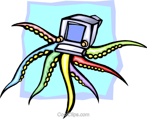 Octopus Computer Concept Royalty Free Vector Clip Art - Octopus Computer Concept Royalty Free Vector Clip Art (480x388)