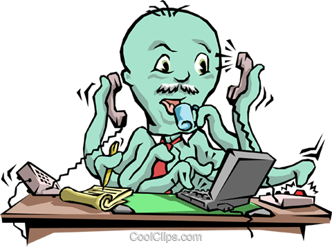 Octopus Businessman Royalty Free Vector Clip Art Illustration - Octopus Answering Phones (480x357)