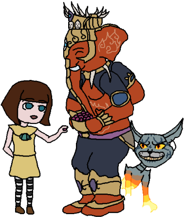 Fran From Fran Bow, Ganesha From Smite And Cheshire - Cartoon (400x462)