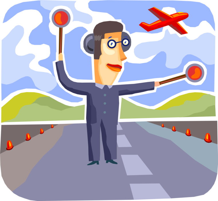 Vector Illustration Of Air Traffic Controllers Maintain - Cartoon (760x700)
