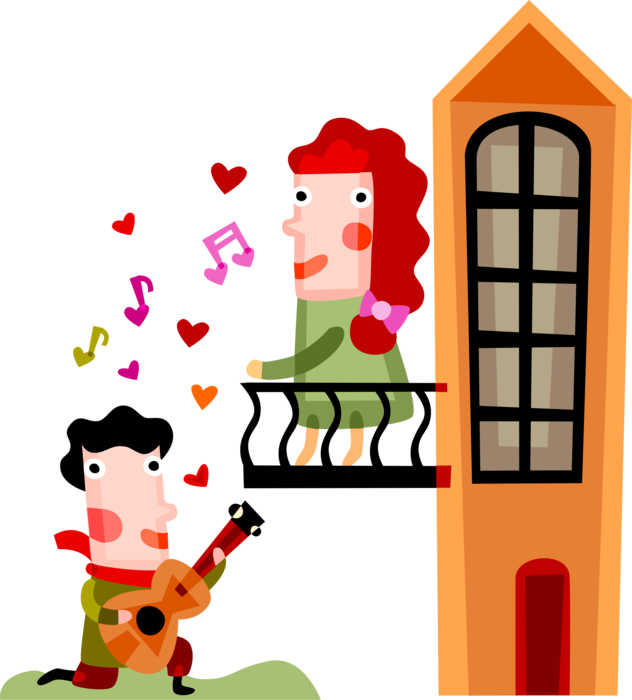 Serenade Clipart Juliet Balcony - Romeo And Juliet Vector (632x700)