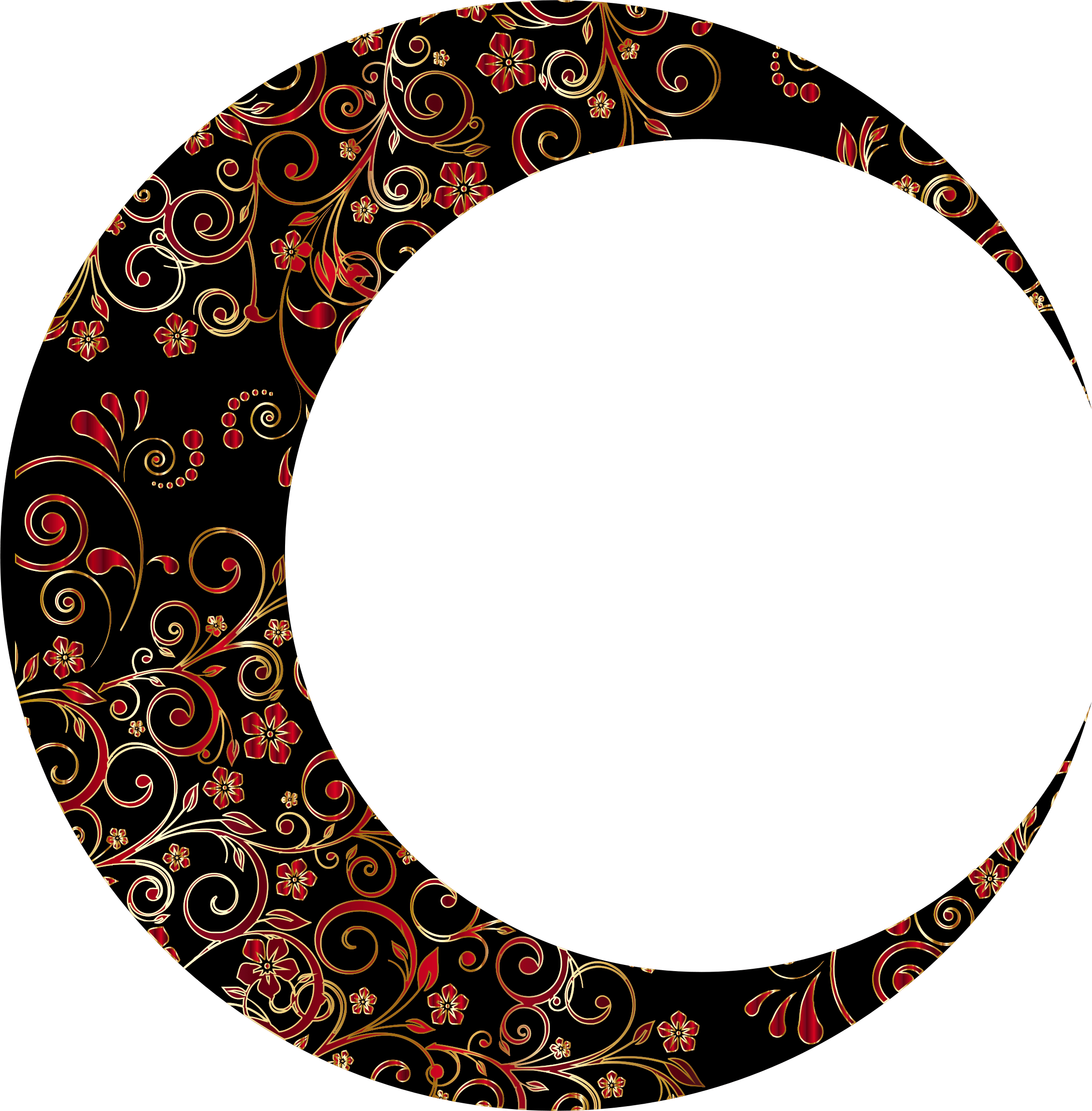 Crescent Moon Clip Art Floral - Gold Crescent Moon Png (2264x2304)