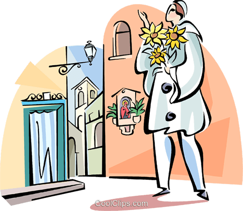 Man With Flowers Royalty Free Vector Clip Art Illustration - Cartoon (480x417)