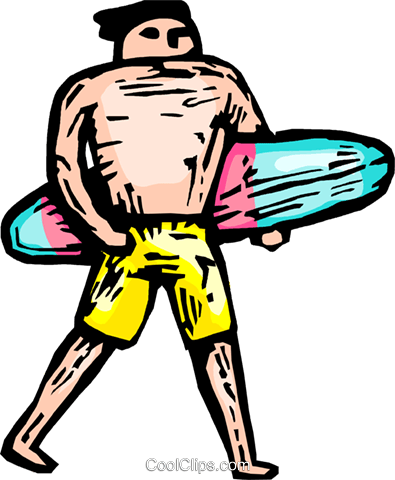 Man With A Surfboard Royalty Free Vector Clip Art Illustration - Man With A Surfboard Royalty Free Vector Clip Art Illustration (395x480)