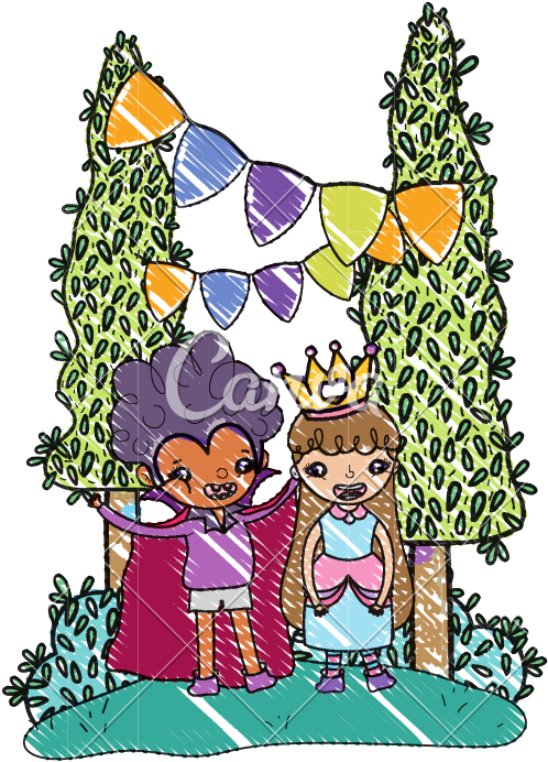 Grated Boy Vampire And Girl Queen To Halloween Party - Cartoon (800x800)