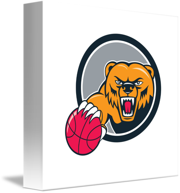 Grizzly Bear Angry Head Basketball Cartoon By Aloysius - Bear Head Clipart (606x650)