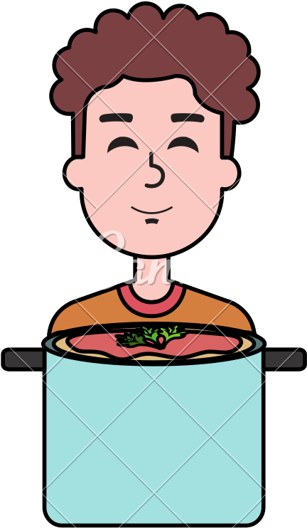 Man With Kitchen Pot Cooking Soup - Man With Kitchen Pot Cooking Soup (800x800)