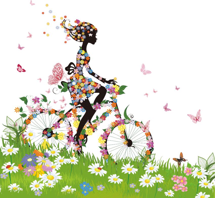 Free Png Download Flower Fairy Girl 5 Shower Curtain - Imagenes De Mujer En Bicicleta Con Flores (850x783)